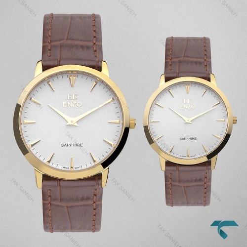 ساعت ست انزو EC-1702GESطلایی بند چرم قهوه ای Enzo-8111-S