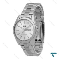ساعت کیو اند کیو مردانه اورجینال نقره ای دو تقویم QQ-8245-G