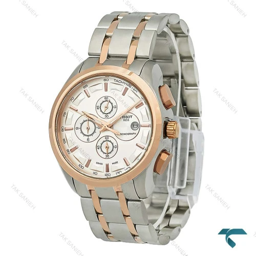 ساعت مردانه تیسوت سه موتوره دورنگ رزگلد صفحه سفید Tissot-8268-G