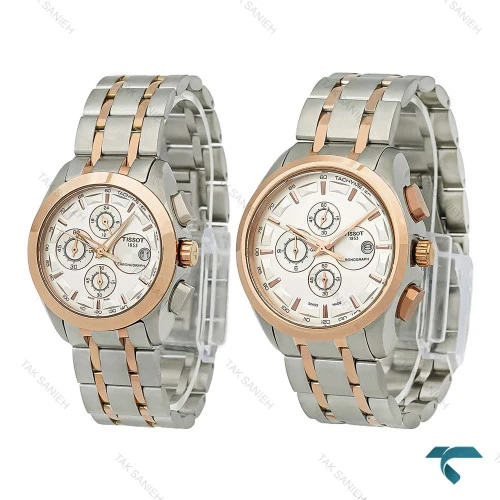 ساعت مچی ست تیسوت سه موتوره دورنگ رزگلد صفحه سفید Tissot-8270-S