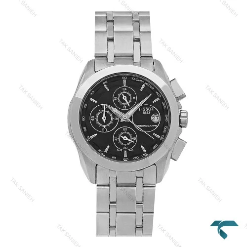 ساعت تیسوت زنانه سه موتوره کورنوگراف استیل صفحه مشکی Tissot-8278-L