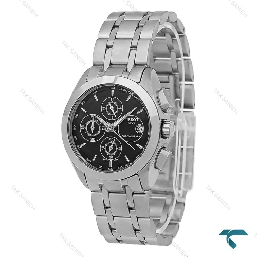 ساعت تیسوت زنانه سه موتوره کورنوگراف استیل صفحه مشکی Tissot-8278-L