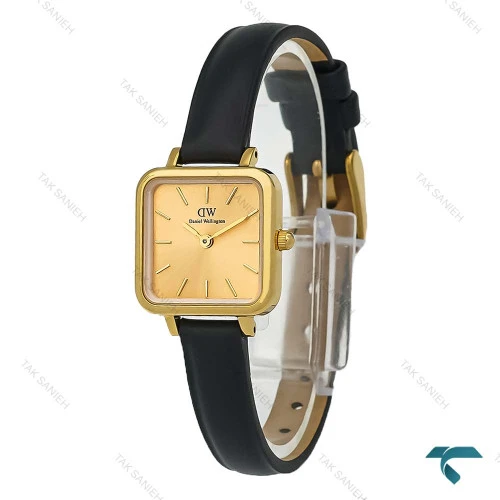 ساعت زنانه مربعی دنیل ولینگتون طلایی بند چرم DW-8308-L