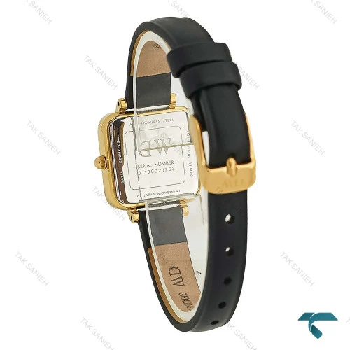 ساعت زنانه مربعی دنیل ولینگتون طلایی بند چرم DW-8308-L
