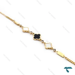 دستبند ون کلیف زنانه طلایی سه گل نگینی VanCleef-8337-L