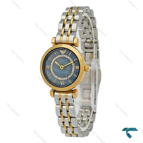 ساعت امپریوآرمانی مینی زنانه دورنگ طلایی صفحه خورشیدی سرمه ای Armani-8569-L