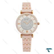 ساعت امپریو آرمانی زنانه سرامیکی صورتی صفحه نگینی Armani-8570-L