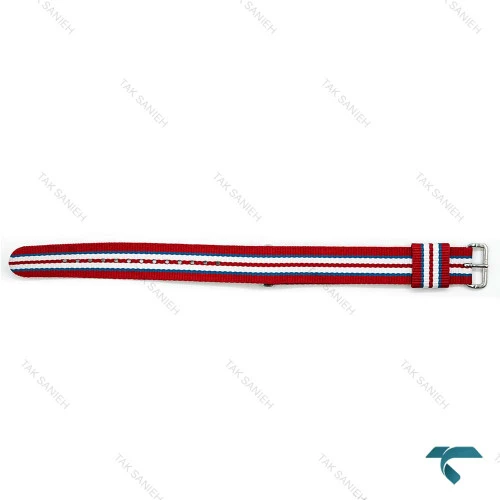 بند برزنتی دنیل ولینگتون مردانه قرمز سفید آبی سگک سیلور DW-Strap-8574-G