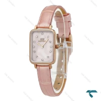 ساعت دنیل ولینگتون مستطیلی زنانه صورتی بند چرم DW-8612-L
