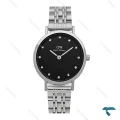 ساعت DW زنانه گرد استیل صفحه مشکی نگین دار مدیوم DW-8614-L