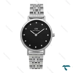 ساعت DW زنانه گرد استیل صفحه مشکی نگین دار مدیوم DW-8614-L