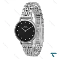 ساعت DW زنانه گرد استیل صفحه مشکی نگین دار مدیوم DW-8614-L