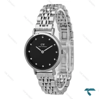ساعت DW زنانه گرد استیل صفحه مشکی نگین دار مدیوم DW-8614-L