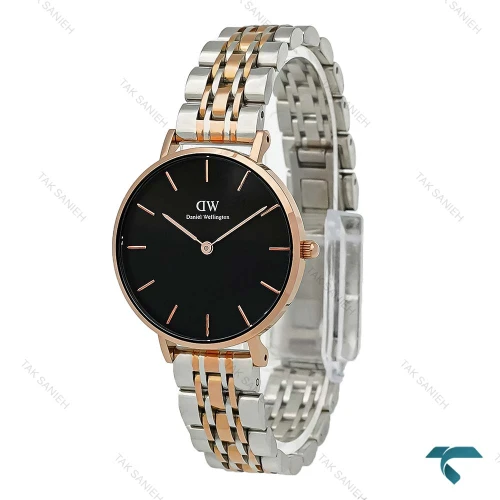 ساعت دنیل ولینگتون زنانه دورنگ رز صفحه مشکی مدیوم DW-8617-L
