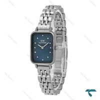 ساعت مچی DW زنانه مستطیلی سیلور صفحه سرمه ای نگین دار DW-8618-L