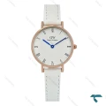 ساعت دنیل ولینگتون زنانه بند چرم سفید رزگلد ایندکس یونانی DW-8619-L
