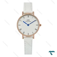 ساعت دنیل ولینگتون زنانه بند چرم سفید رزگلد ایندکس یونانی DW-8619-L