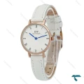 ساعت دنیل ولینگتون زنانه بند چرم سفید رزگلد ایندکس یونانی DW-8619-L