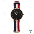 ساعت مچی زنانه دنیل ولینگتون رزگلد صفحه مشکی بند برزنت فرانسه DW-8623-L