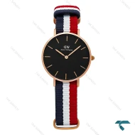 ساعت مچی زنانه دنیل ولینگتون رزگلد صفحه مشکی بند برزنت فرانسه DW-8623-L