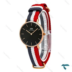ساعت مچی زنانه دنیل ولینگتون رزگلد صفحه مشکی بند برزنت فرانسه DW-8623-L