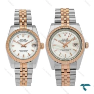 ست ساعت رولکس دورنگ رزگلد صفحه سفید صدفی Rolex-8645-S