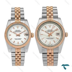 ست ساعت رولکس دورنگ رزگلد صفحه سفید صدفی Rolex-8645-S