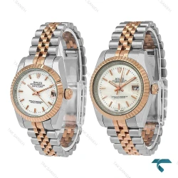 ست ساعت رولکس دورنگ رزگلد صفحه سفید صدفی Rolex-8645-S