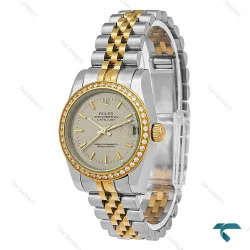 ساعت رولکس دیت جاست زنانه دورنگ طلایی صفحه طوسی دورنگین Rolex-8648-L