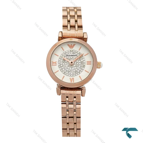 ساعت امپریو آرمانی زنانه مینی رزگلد صفحه سفید نگینی Armani-8368-L