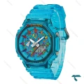 ساعت جیشاک GA2100 مردانه آبی شیشه ای صفحه آبرنگ GShock-8382-G
