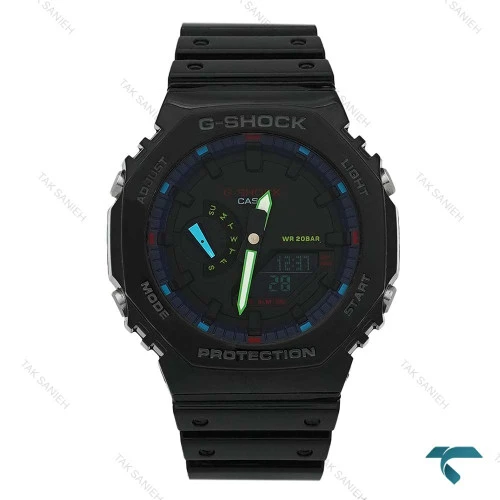 ساعت جیشاک GA2100 مردانه مشکی عقربه سبز آبی GShock-8388-G