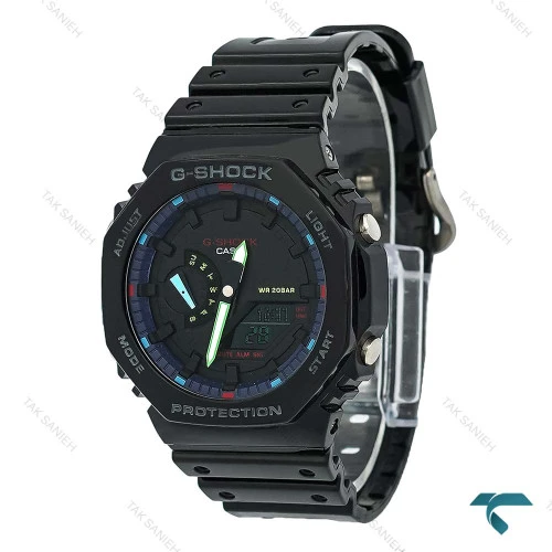 ساعت جیشاک GA2100 مردانه مشکی عقربه سبز آبی GShock-8388-G