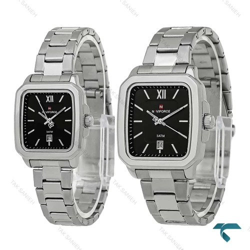 ساعت ست نیوی فورس NF9239 سیلور صفحه مشکی NaviForce-8399-S