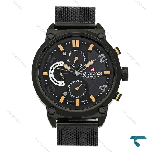 ساعت نیوی فورس مردانه NF9068 مشکی ایندکس کرم NaviForce-8400-G