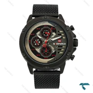 ساعت نیوی NF9110 مردانه بند حصیری مشکی عقربه قرمز NaviForce-8402-G
