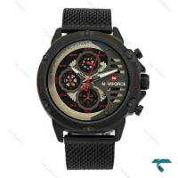 ساعت نیوی NF9110 مردانه بند حصیری مشکی عقربه قرمز NaviForce-8402-G