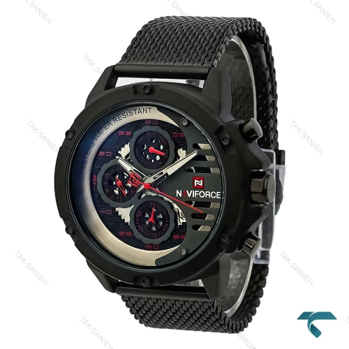 ساعت نیوی NF9110 مردانه بند حصیری مشکی عقربه قرمز NaviForce-8402-G