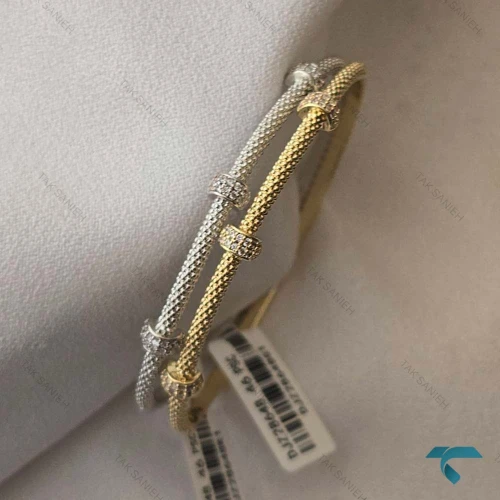 دستبند زنانه طلایی نقره ای طرح مهره Bracelet-8458-L