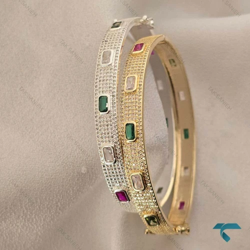 دستبند زنانه طلایی ونقره ایی نگین دار  Bracelet-8459-L