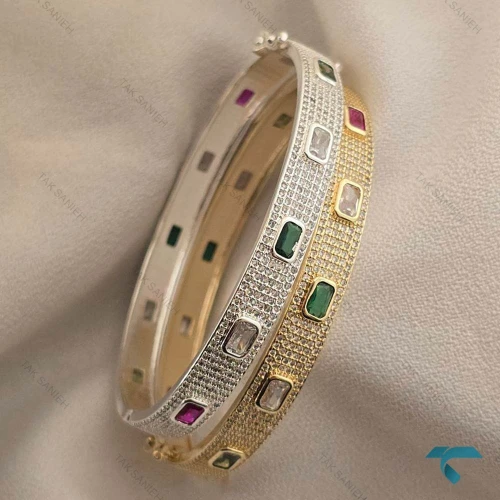 دستبند زنانه طلایی ونقره ایی نگین دار  Bracelet-8459-L