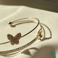 دستبند زنانه طلایی طرح پروانه نگین دار Bracelet-8461-L