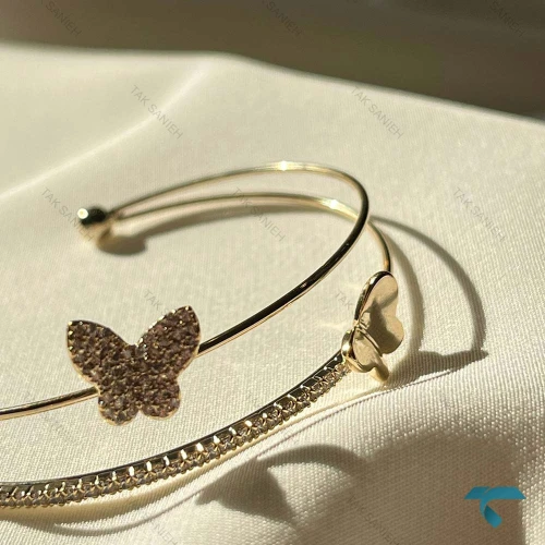 دستبند زنانه طلایی طرح پروانه نگین دار Bracelet-8461-L