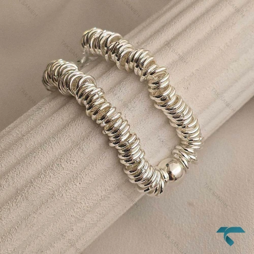 دستبند زنانه تمام نقره ای گوی وحلقه  Bracelet-8476-L