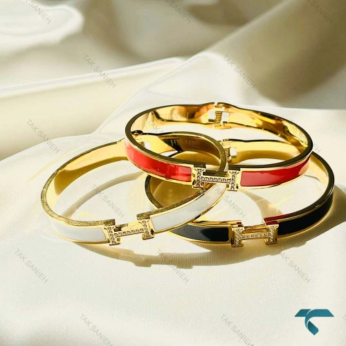 دستبند هرمس میناکاری نگین دار Hermes-8490-L