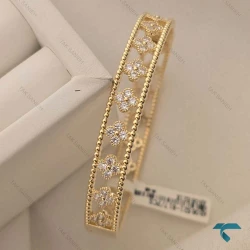 بنگل ونکلیف نگین دار طلایی تو خالی VanCleef-8524-L