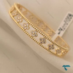 بنگل ونکلیف نگین دار طلایی تو خالی VanCleef-8524-L