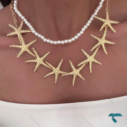 گردنبند جفت ستاره و مروارید GhardanBand-8536-L