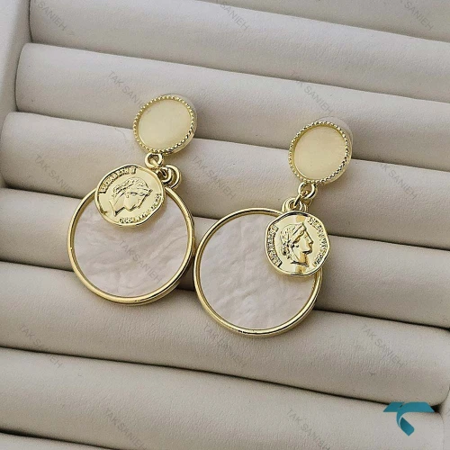 گوشواره سکه ایی صدفی Ghoshvareh-8463-L