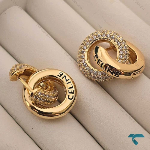 گوشواره طلایی نگین دار طرح سلین Ghoshvareh-8545-L